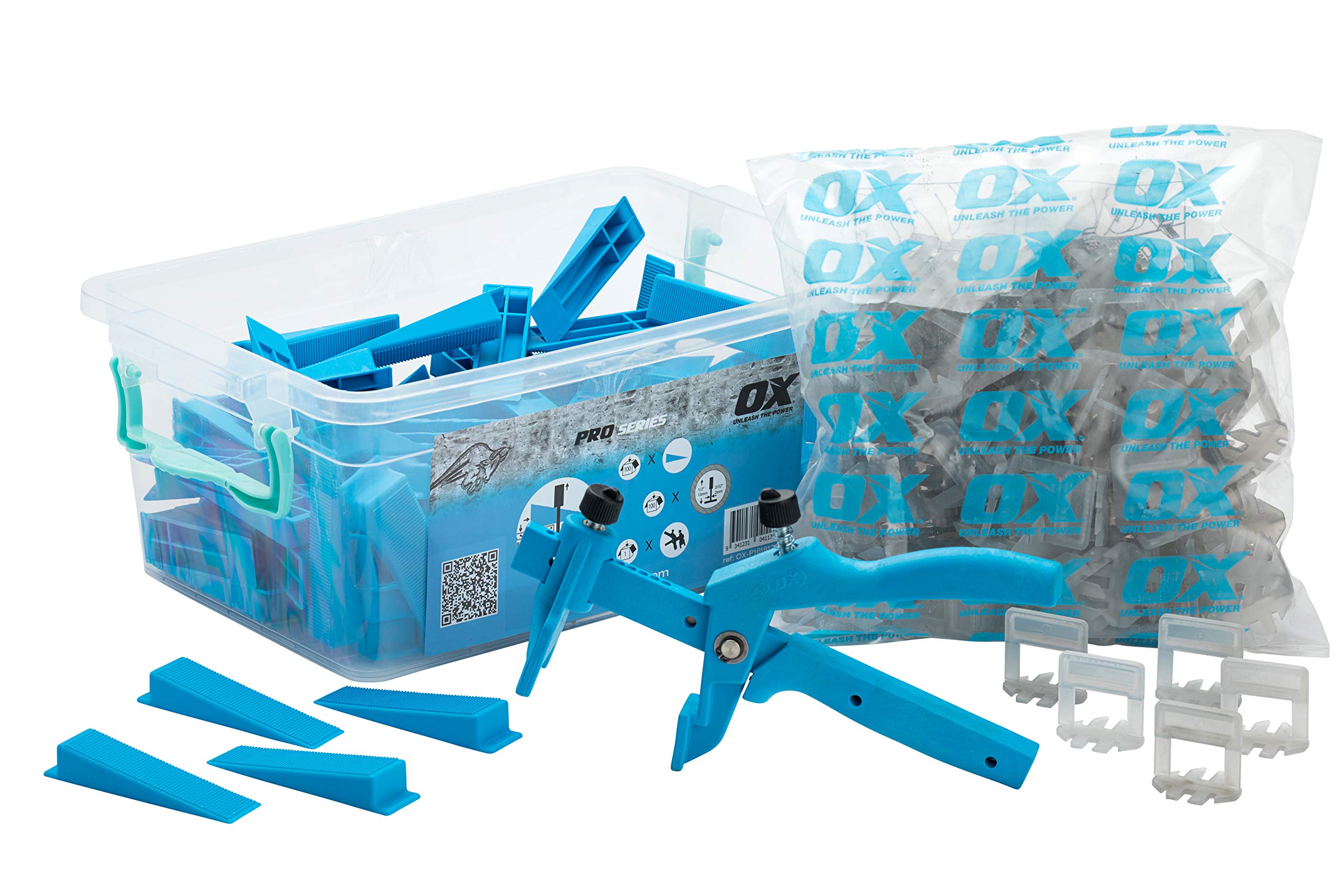 OX Pro Tile Level System Wedge & Spacer - Set with 100 Wedges and 100 1x13mm spacers + Plier — image 1