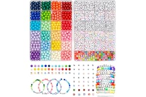 JOJANEAS 8mm Rainbow Round Beads Kit Pony Beads Kit Bracelet Making Kit for Girls Beads for Bracelets Making Friendship Bracelet Kit Letter Beads for Jewelry Making Bracelet Beads…
