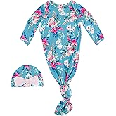 RuffleButts Newborn Baby Girls Ruffle Knotted Sleep Gown & Hat Set