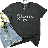 BLACKMYTH Women Cute Graphic Tees Cotton Bleesed Heart T-Shirts