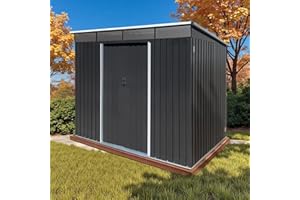 LINKHOO 8 x 6 FT Outdoor Storage Shed, Metal Garden Tool Shed with Slooping Roof, Lockable Doors and Aluminum Frames, Easy to Assemble for Garden, Patio, Lawn, Black