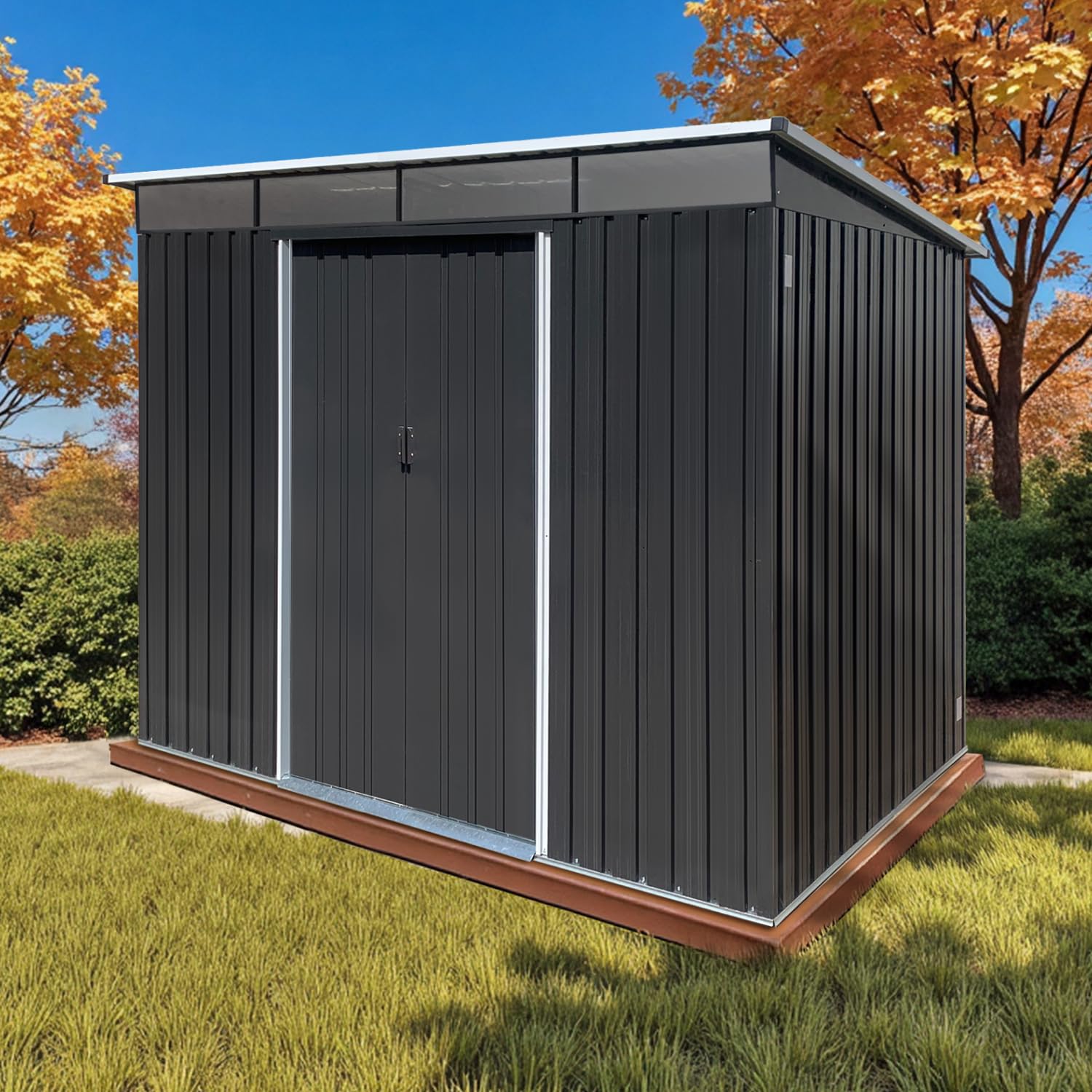 Photo 1 of 8 x 6 FT Outdoor Storage Shed, Metal Garden Tool Shed with Slooping Roof, Lockable Doors and Aluminum Frames, Easy to Assemble for Garden, Patio, Lawn, Black