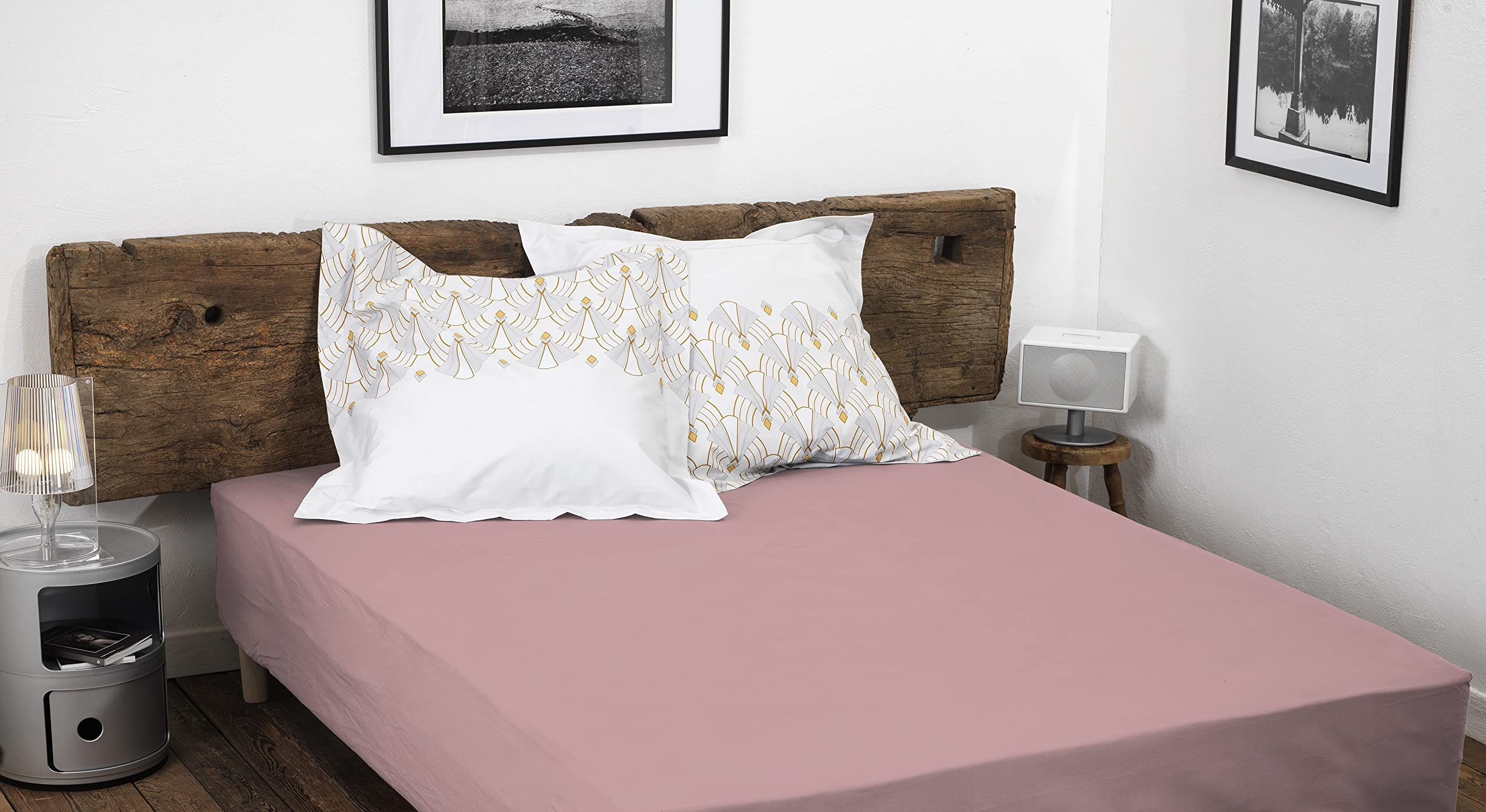 HOME LINGE PASSION, Fitted Sheet Powder Pink 140 x 190 + 35 cm 100% Cotton 57 Thread Count (Label Oeko-TEX Label)