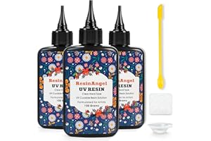 ResinAngel UV Resin Kit 300g, Crystal Clear Self Defoaming UV Epoxy Resin Set, High Hardness for Jewelry Making, Silicone Mol