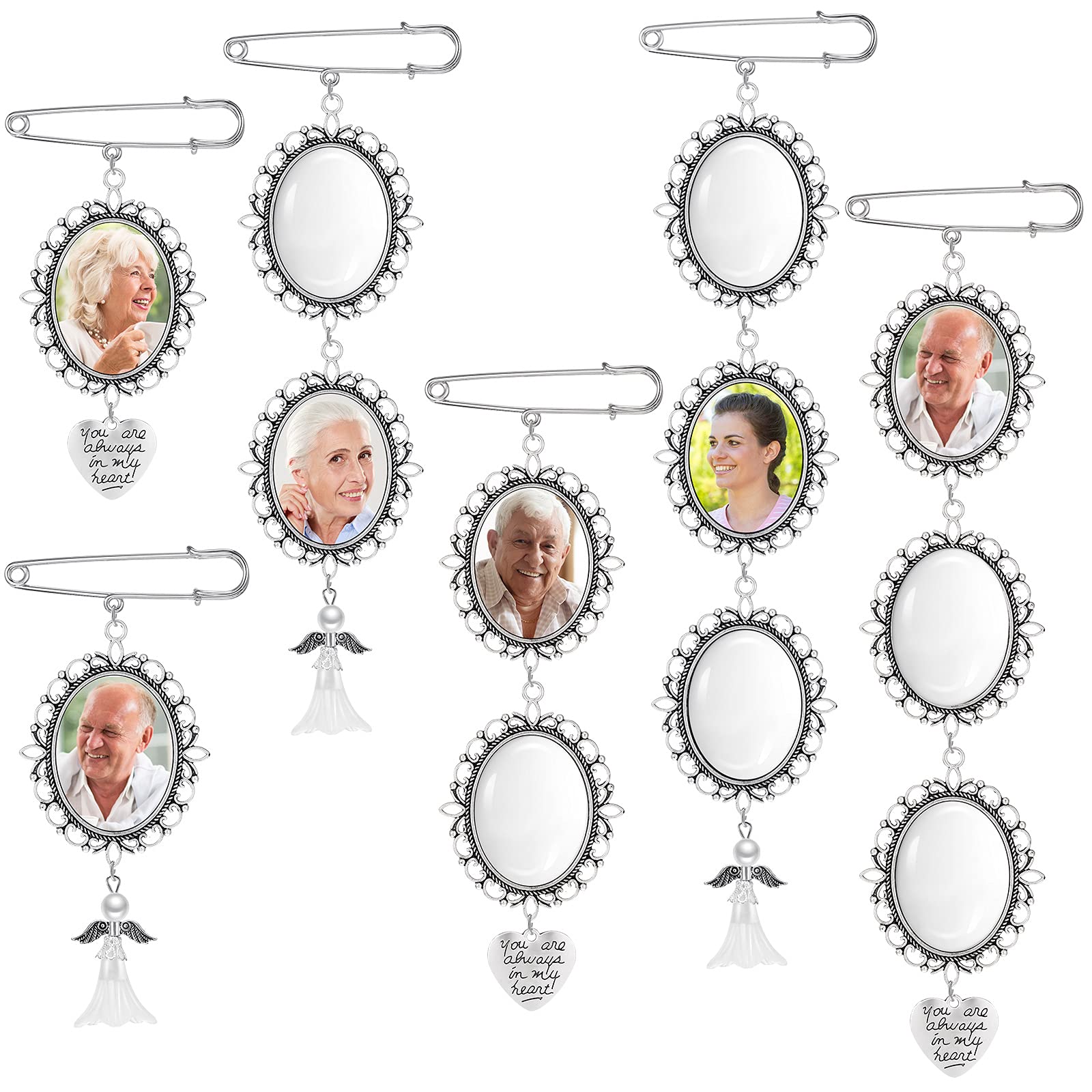 Photo 1 of Hicarer 110 Pcs Wedding Bouquet Photo Charms Memory Bridal Charms Frame Picture DIY Pin Brooch Making Kit, 1.18 x 1.57'' Oval Glass Cabochon Pendants Bulk Memorial Mother Father of The BrideLPNPMFS7802069
