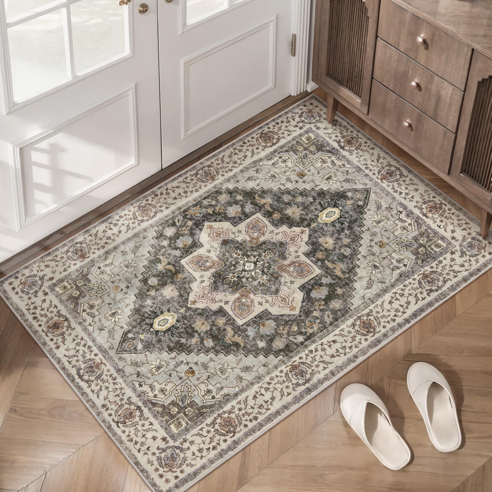 Photo 1 of Tangsoo 2x3 Washable Rugs for Entryway, Vintage Non Slip Small Area Rug, Indoor Front Door Rug, Door Mat Small Carpet