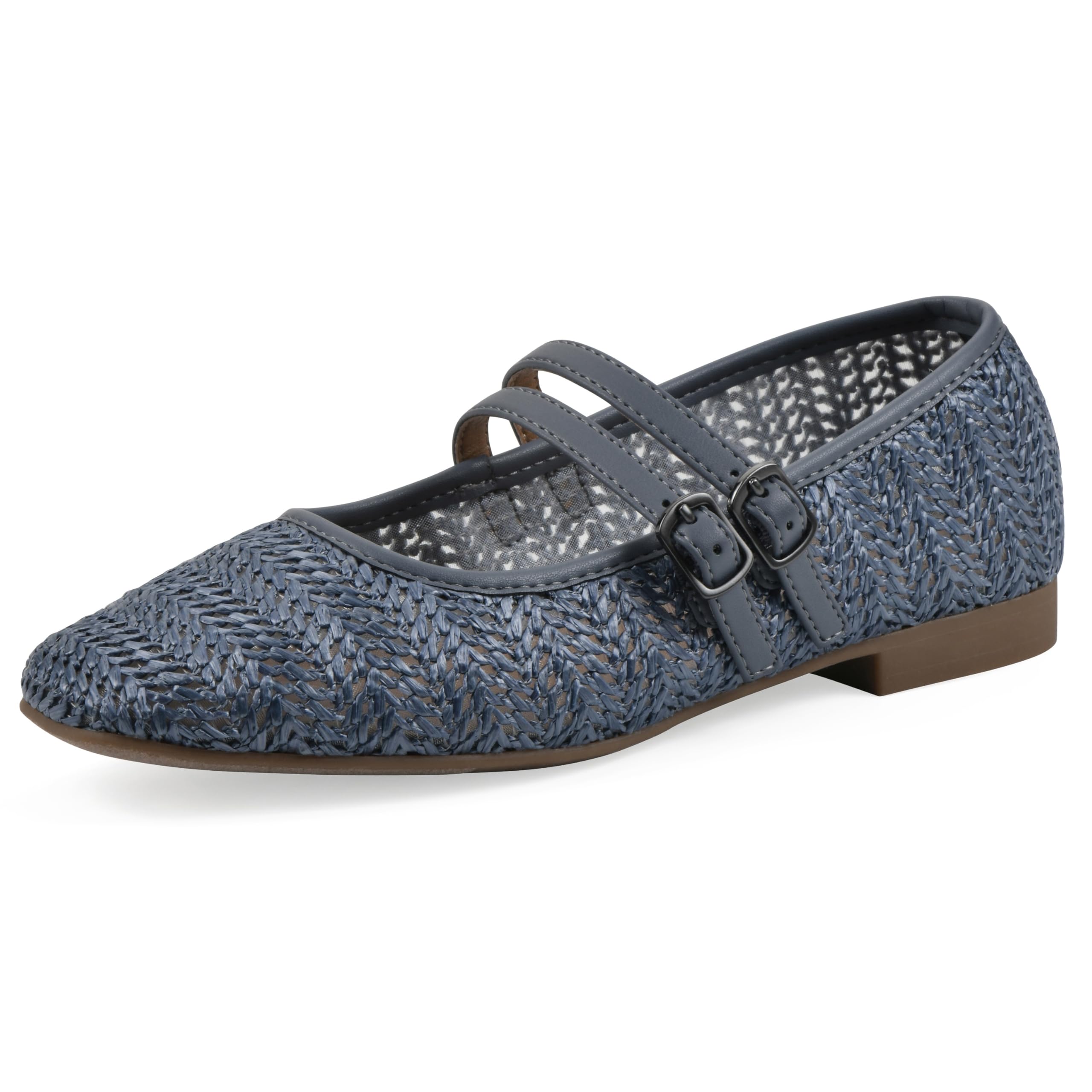 WHITE MOUNTAIN Women’s Bocage Double-Strap Flat, Blue/Smooth, 6 M