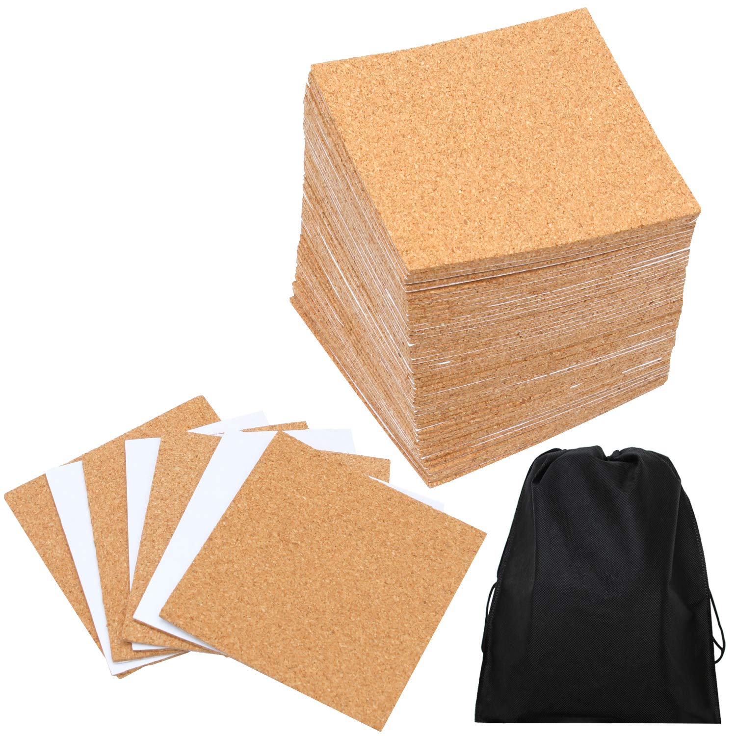 Resinta 80 Pack SelfAdhesive Cork Squares 4 Inches x 4 Inches Cork