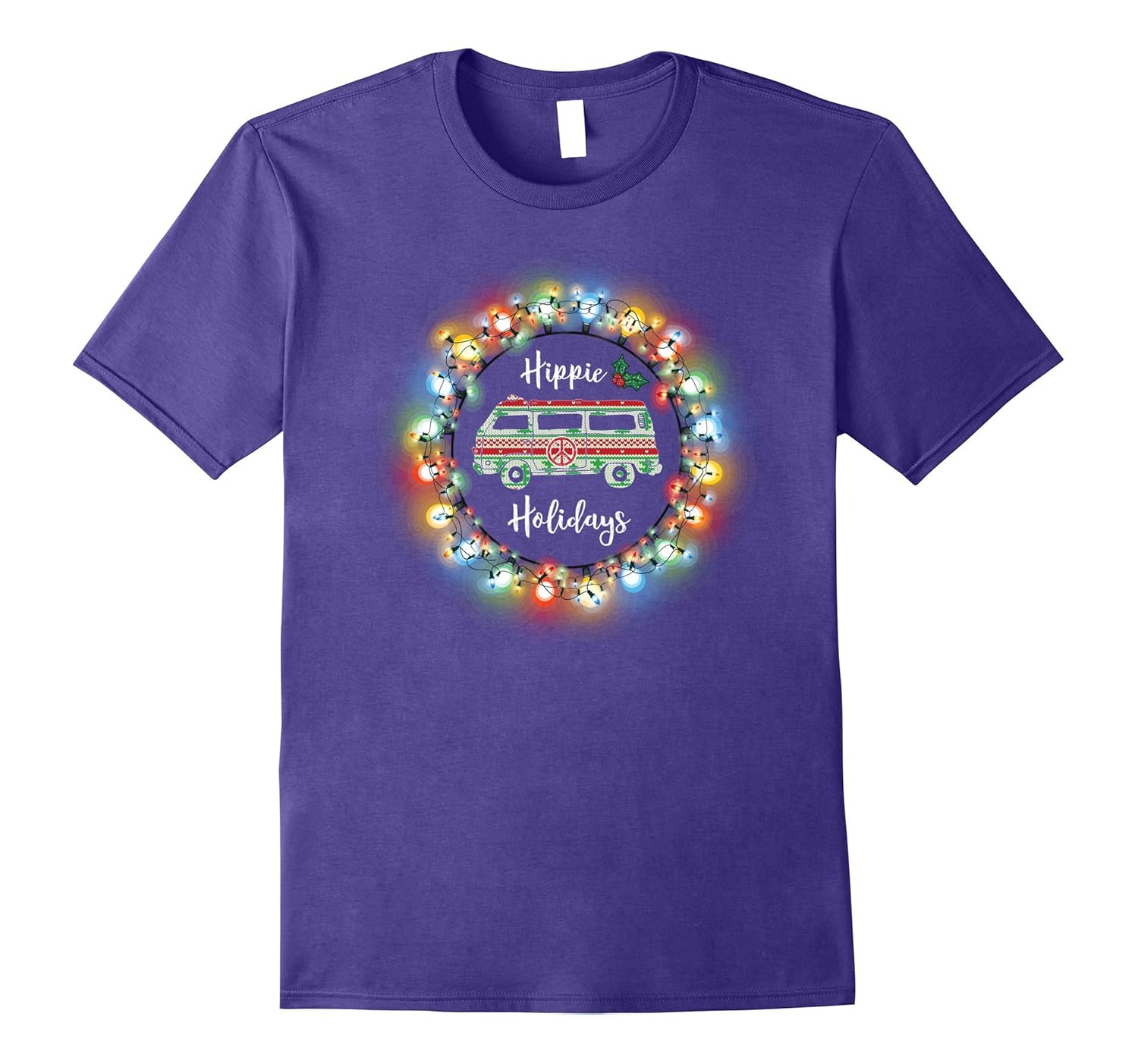 Hippie Holidays Knit Van Christmas Lights Xmas Bus Shirt-ANZ