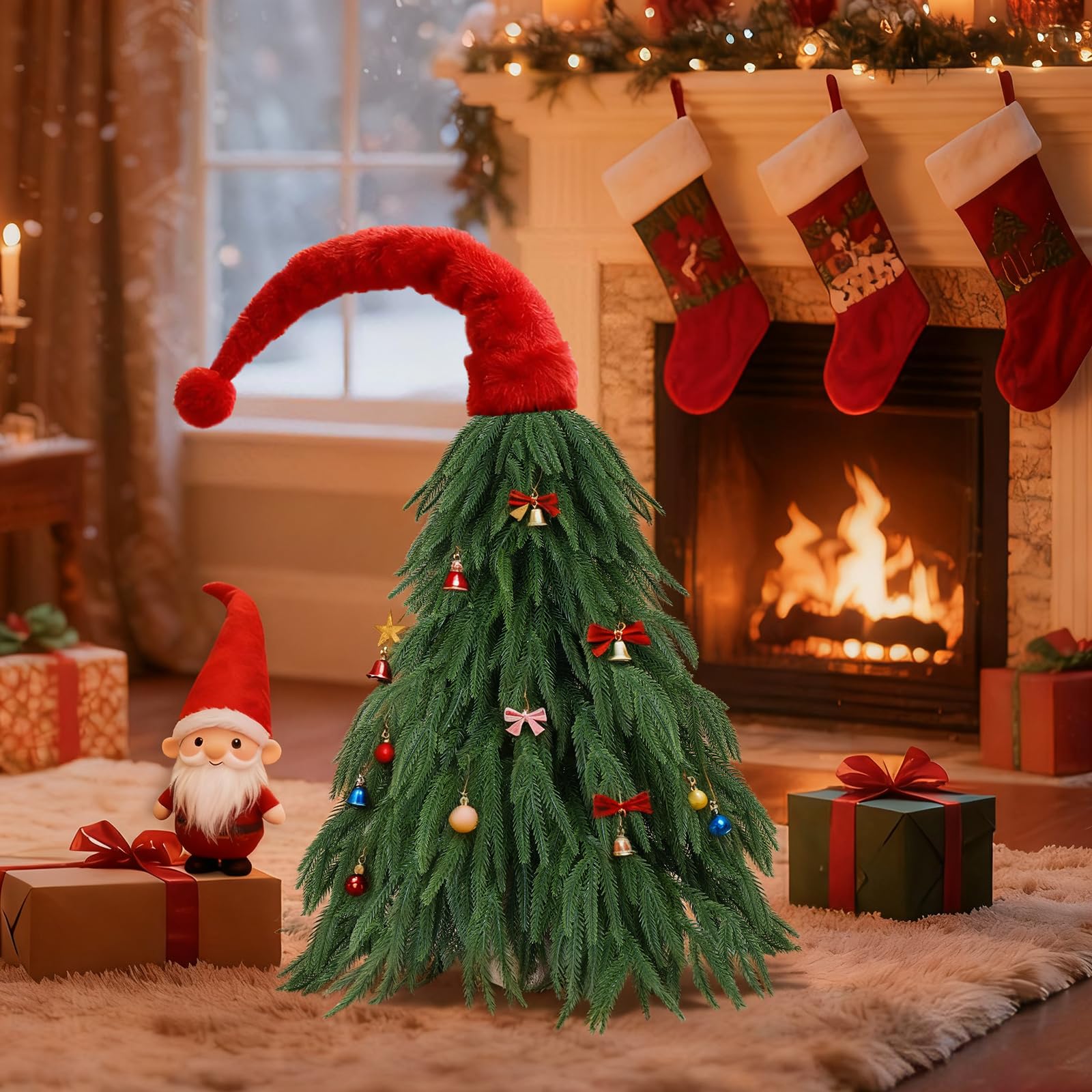 Photo 1 of Tabletop Norfolk Pine Christmas Tree, 3FT Green Mini Artificial Christmas Tree with Norfolk Branch, Small Xmas Tree for Christmas Holiday Indoor Decoration