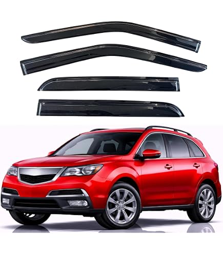 Dark Smoke Window Visors For Acura MDX 2007-2013 - 4pc Rain Guard Wind Deflector Set (Glossy Finish, Adhesive Mount)