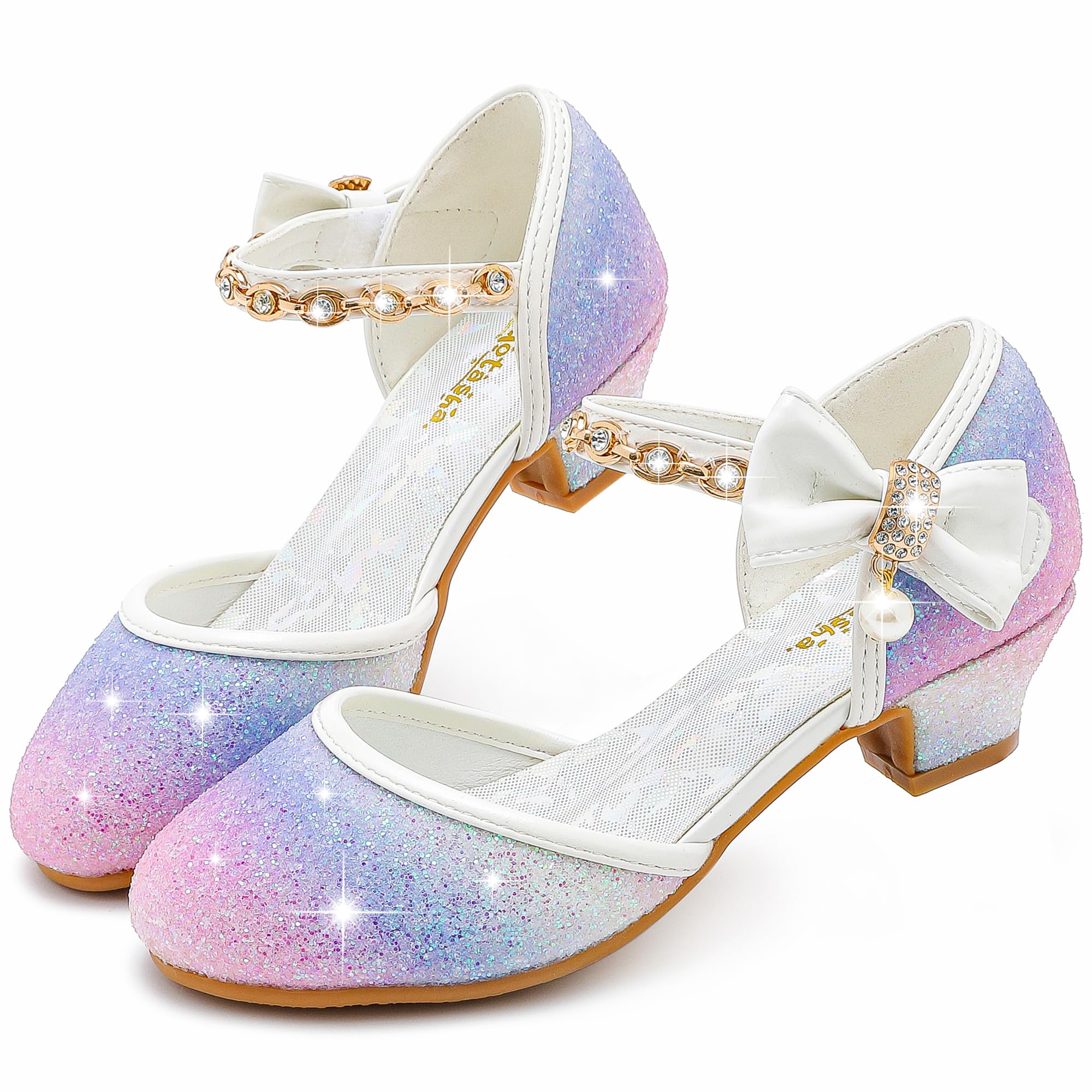 Motasha Girls Sandals Starry Purple Toddler Little Size 10 Closed Toe High Heels With Wedding Party Flower Girls(M7501 StaPur 10) Image