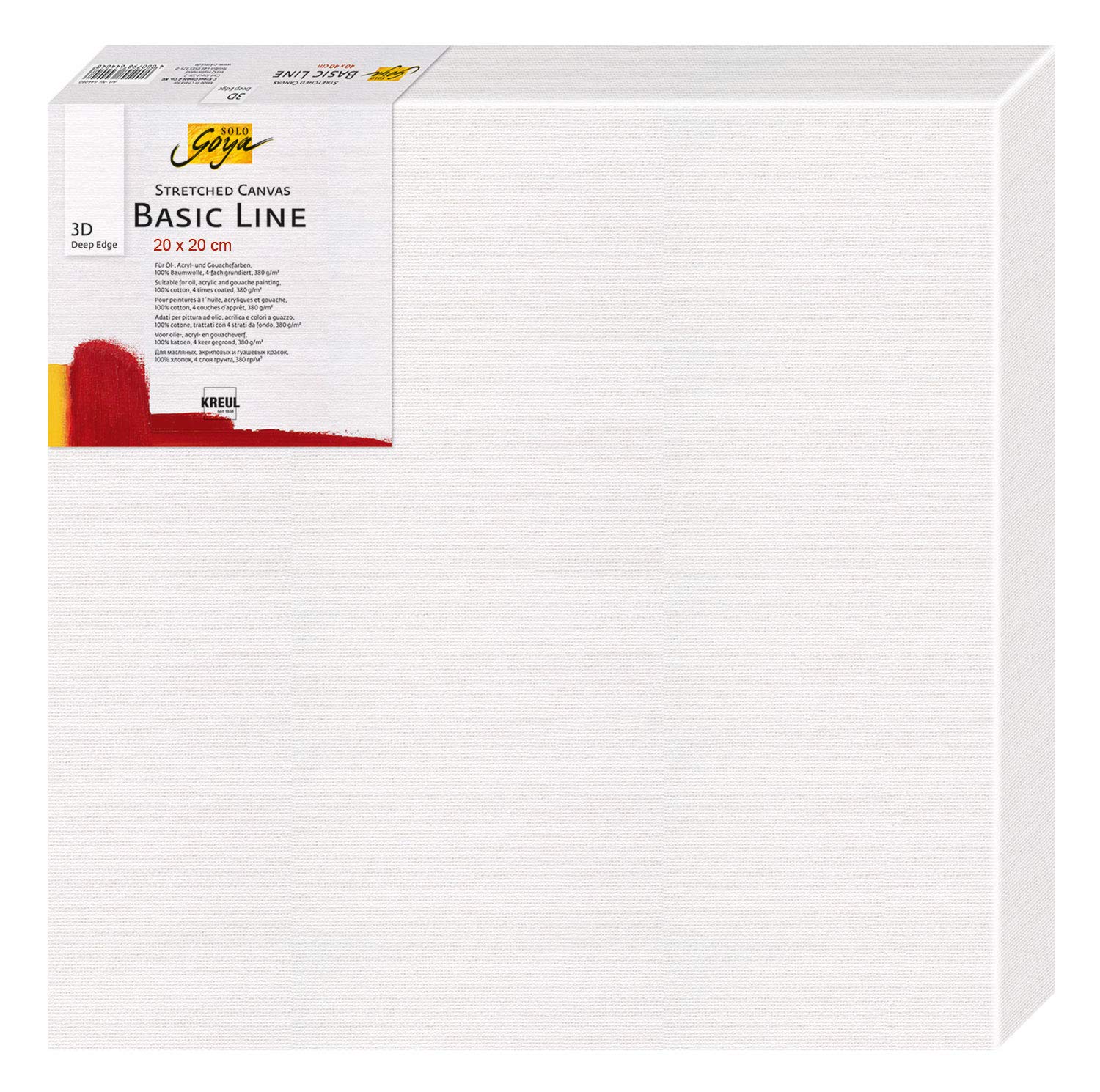 Kreul Solo Goya Basic Line 642020 Stretched Canvas Stretcher Frame 20 x 20 cm Extra Deep Approx. 3.8 cm 100% Cotton 4X Primed Ideal for Oil Acrylic and Gouache Paints