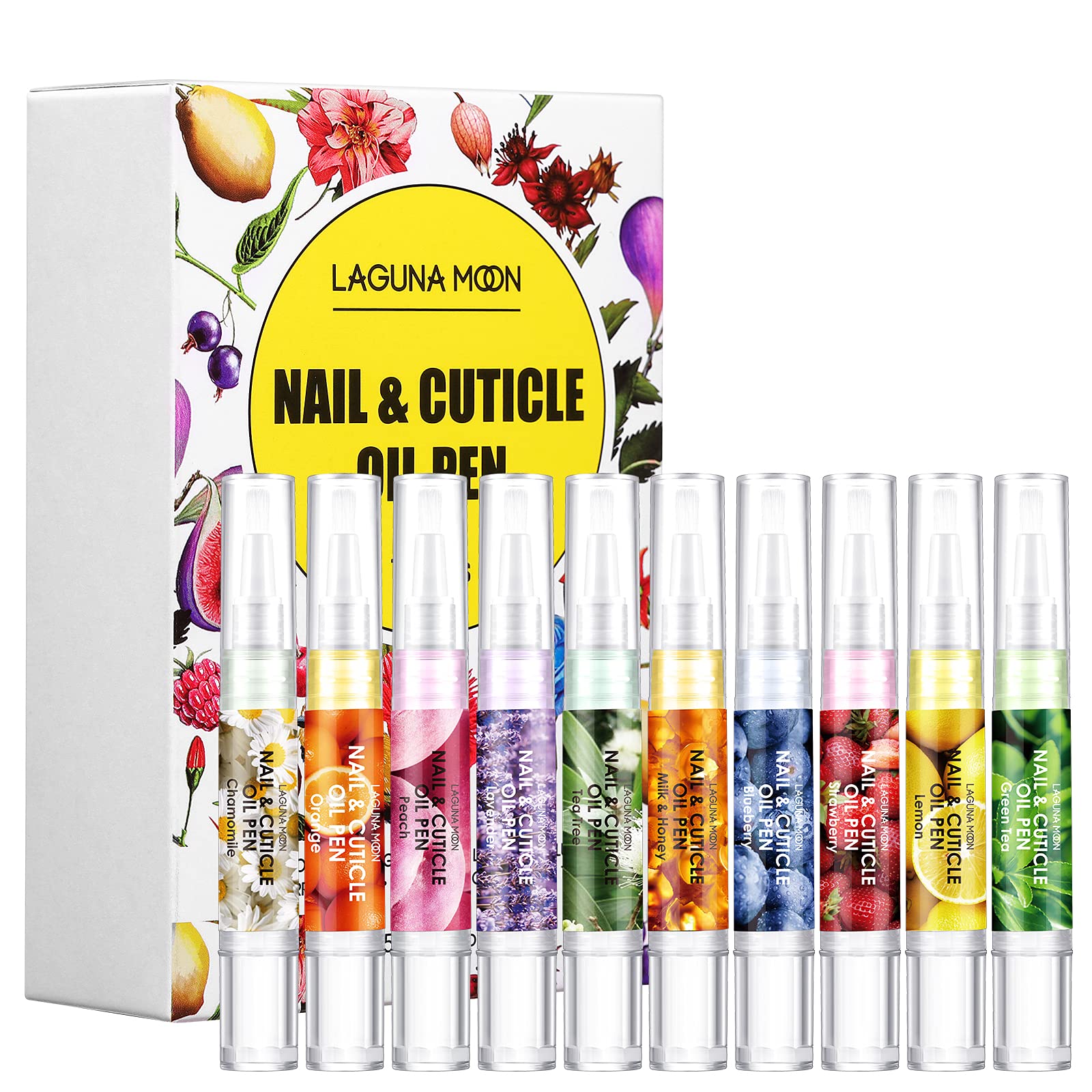 Lagunamoon 10 Pack Cuticle Oil Pens for Nail Care, 5ml Nail Oil Pens with Natural Ingredients to Moisturize and Nourish Dry Nails and Cuticles, Cuticle Oil to Prevent Nail Cracking and Hangnails