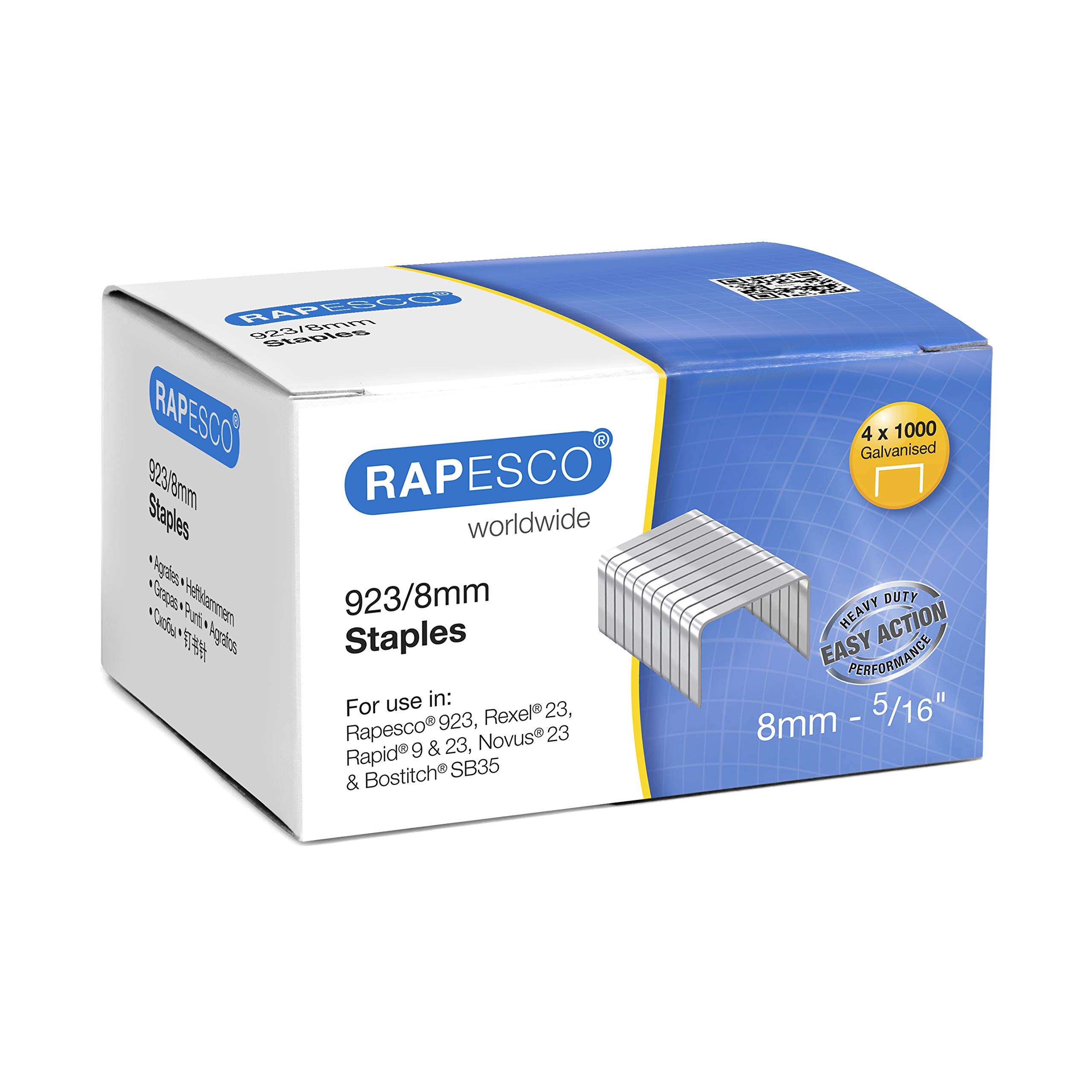 Rapesco S92308Z3 Type 923/8 mm Galvanised Heavy Duty Staples, 4000 Staples