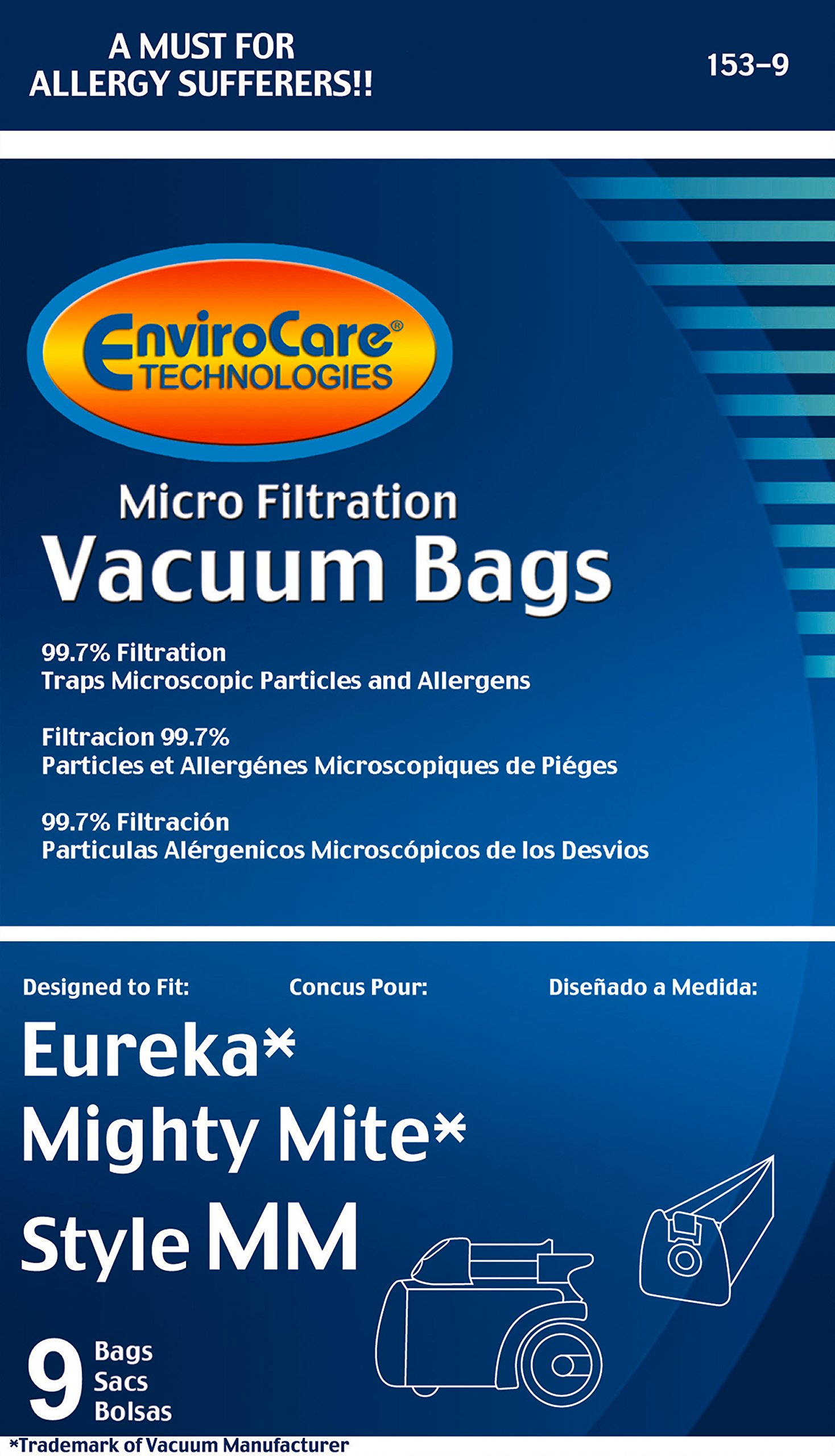 EnviroCare Replacement Micro Filtration Vacuum Bags made to fit Eureka Style MM Eureka Mighty Mite 3670 and 3680 Series Canisters 9 Bags