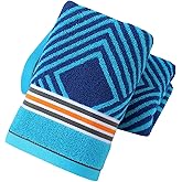 Pidada Hand Towels Set of 2 Diamond Pattern 100% Cotton Absorbent Soft Decorative Towel for Bathroom (Blue)