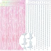 Mindsoft 4 Pcs Cowgirl Party Decorations 2 Cowgirl Boot Metallic Tinsel Foil Fringe Curtains 2 Backdrop Curtain for Photo Birthday Bachelorette Wedding Disco Party Booth Decorations (Candy Pink)