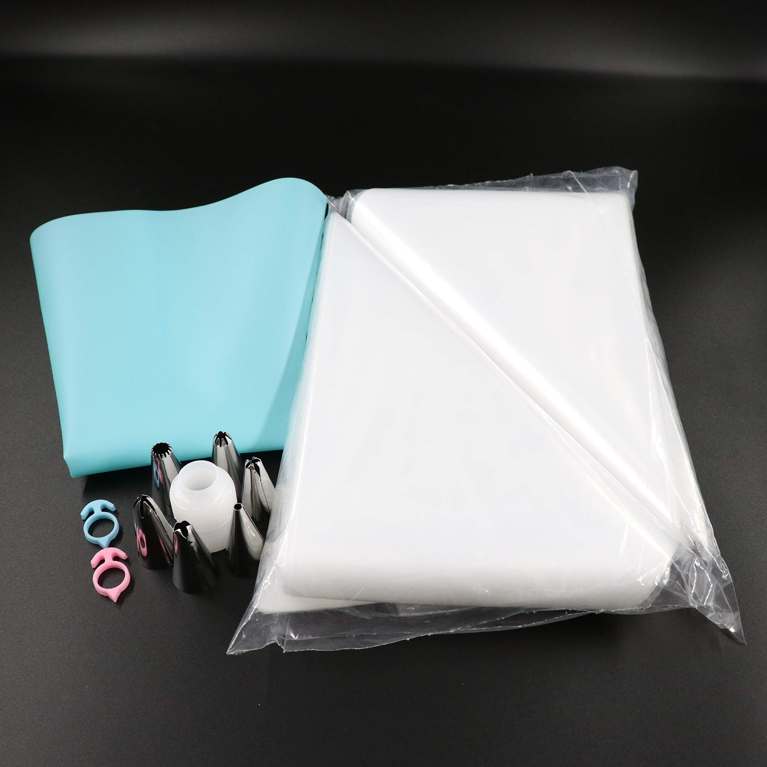 Zaiqi Pastry Piping Bags, 100 pack - 16 inch Updated Version Decorating Bags for All Size Tip - Bonus 1 EVA Reusable Icing Piping Bags(12in),1 Couplers, 2 Bag Ties and 6 Decorating Tips