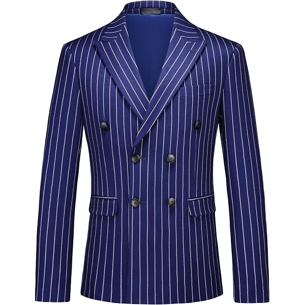 HBDesign Men's Double-Breasted Peak Lapel Six-Button Black Striped