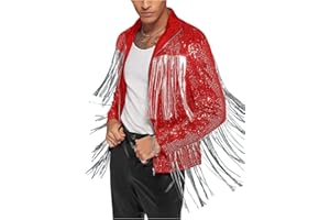 BEAUDRM Men's Fringe Trim Jackets Zip Up Long Sleeve Sequin Regular Fit Spring Fall Coats