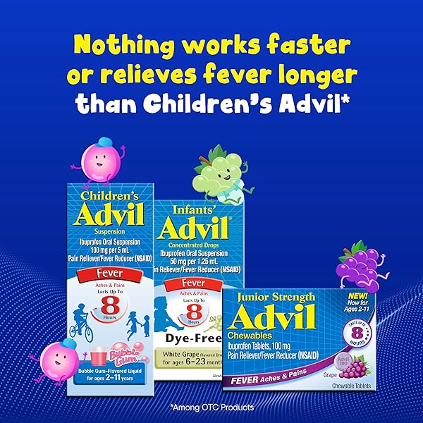 ADVIL JUNIOR STRENGTH CHEWABLE IBUPROFEN PAIN RELIEVER AND FEVER REDUCER, CHILDREN’S IBUPROFEN FOR PAIN RELIEF, GRAPE – 24 TABLETS