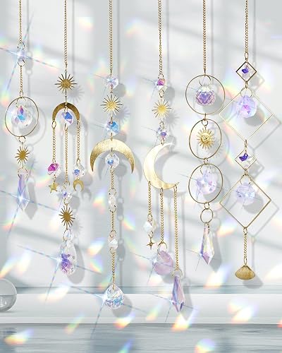 Estefanlo Suncatchers 6 Pack Crystal Garden Decor Sun Catchers