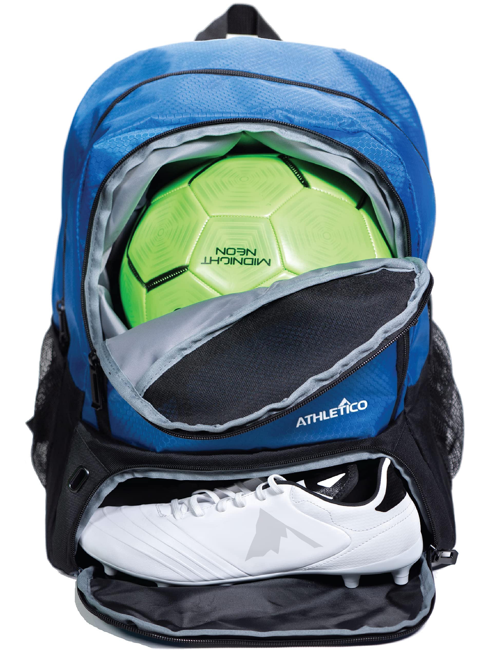 Athletico Youth Football Bag - Backpack & Bags for Basketball, Volleyball & Football | for Kids, Youth, Boys, Girls | Includes Separate Cleat and Ball Compartments (Blue)