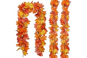 BOHOSM 3 Pack Fall Maple Garland 6Ft Artificial Maple Leaf Leaves Autumn Garland Hanging Fall for Table Front Door Thanksgiving Decor (3)