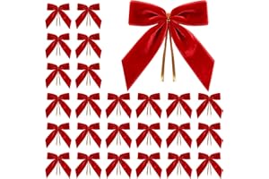 Artmag 24 Pcs Velvet Christmas Bows for Christmas Decoration, Wreath, Garland, Gift Wrapping, Wedding, Party, Twist Tie Bows for Home Decor (Width of 1", 3.5 x 3.5 inch, Red)