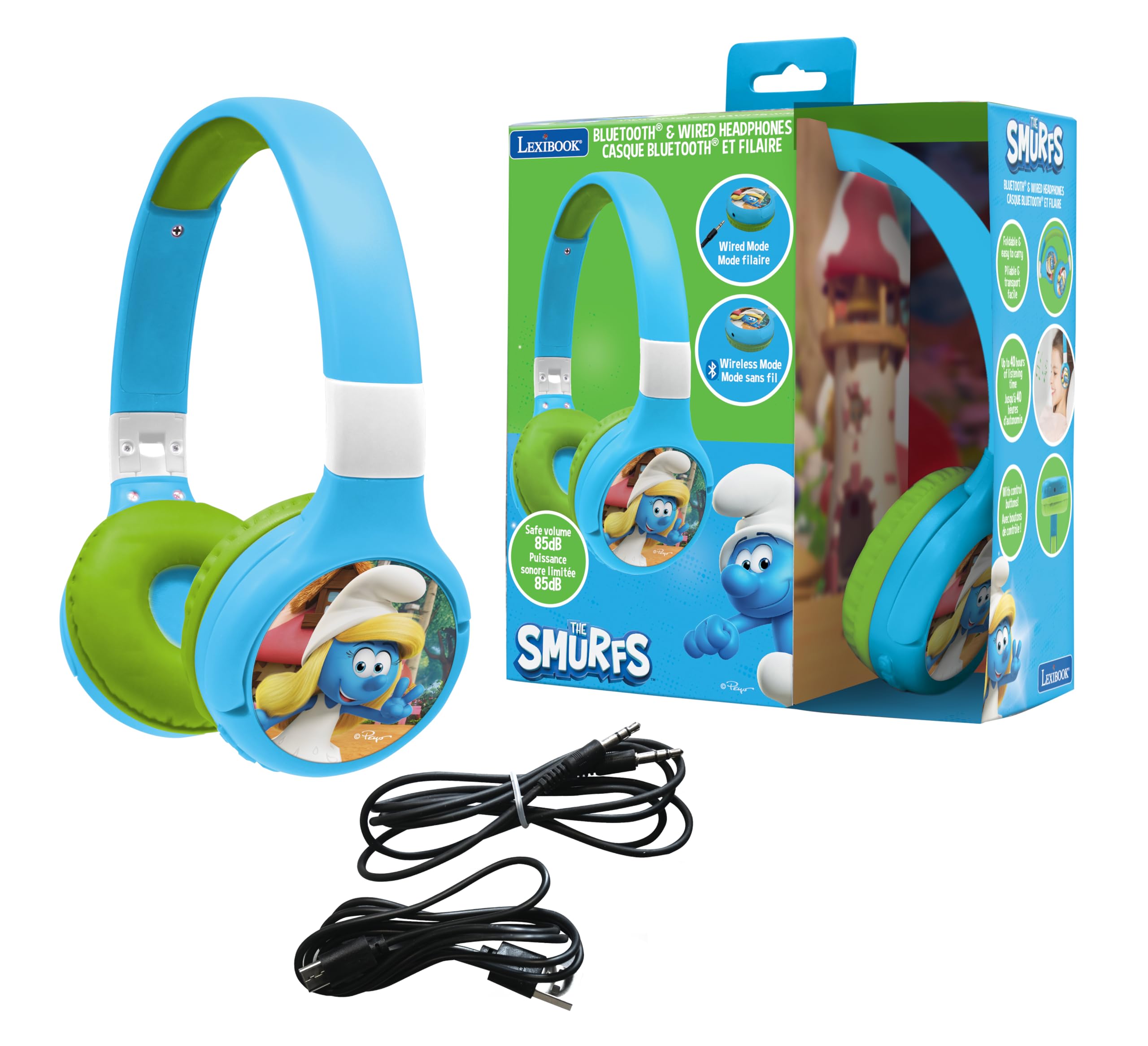 LEXIBOOK, Smurfs Bluetooth Headphones, HPBT010SF