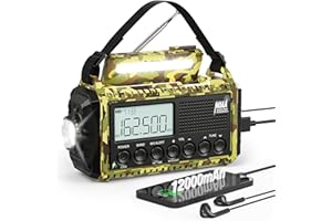 EOXSMILE 12000mAh/44400mWh Weather Radio, Hand Crank Emergency Radio Portable AM FM Shortwave, Solar Rechargeable Battery Powered Radio with NOAA Alert, USB-C Charger & Adapter, SOS Flashlight for Emergency