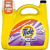 Tide Simply All-In-One Liquid Laundry Detergent, Berry Blossom Scent, 138 Loads, 182 fl oz
