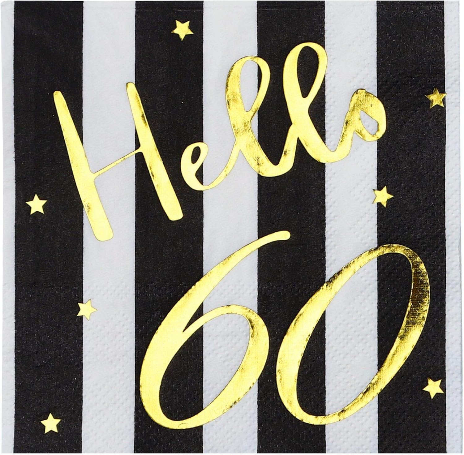 Hello 60 Cocktail Napkins - Happy 60th Birthday Decorations for Men Women | Folded 5x5 Inches Party Napkins | 3-Ply Paper Beverage Napkins, Black and Gold 60th Birthday Napkins, Wedding Anniversary