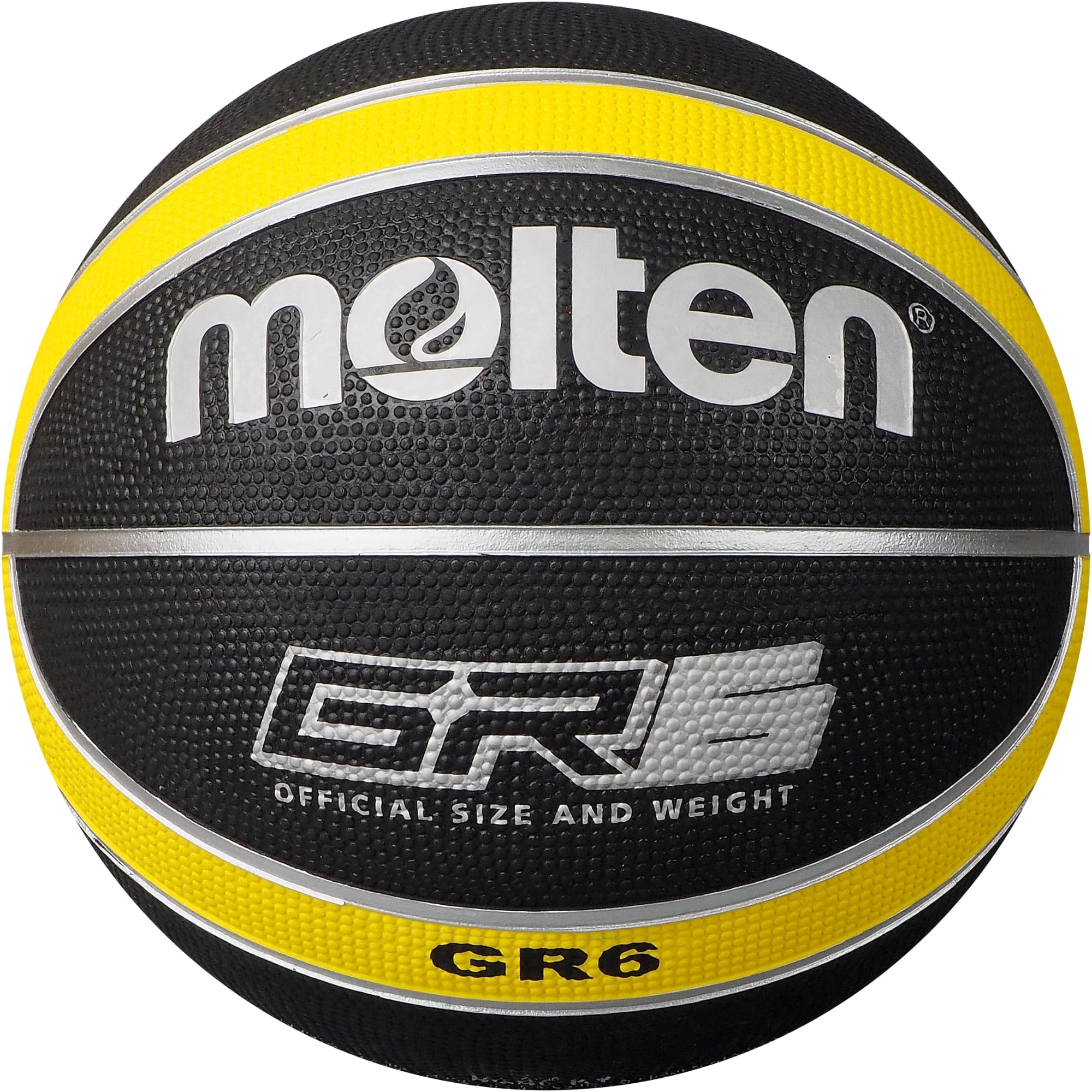 Molten GR Premium Rubber Basketball | Indoor/Outdoor Play | Durable Pro Pebble Grip Texture | Reaction Training | Size 6 | For Boys age 12-14, Girls age 14 plus & Adults | Black & Yellow