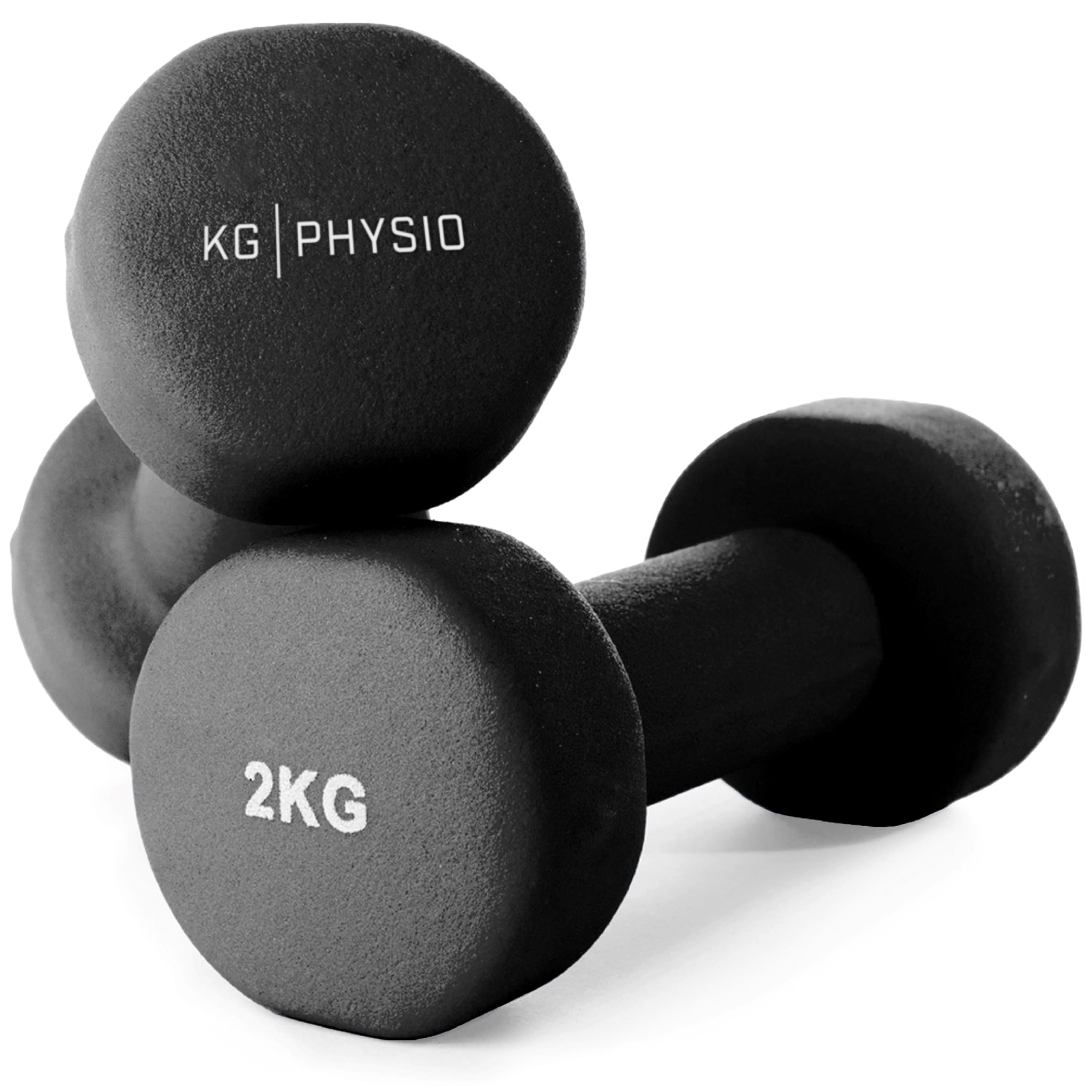KG Physio Weights Dumbbells Set Women & Men - Neoprene-Coated & Sweat-Resistant Weights Set with Anti-Roll Technology & A3 Exercise Poster, Gym Equipment for Home, 1-10 kg Dumb Bells Pair