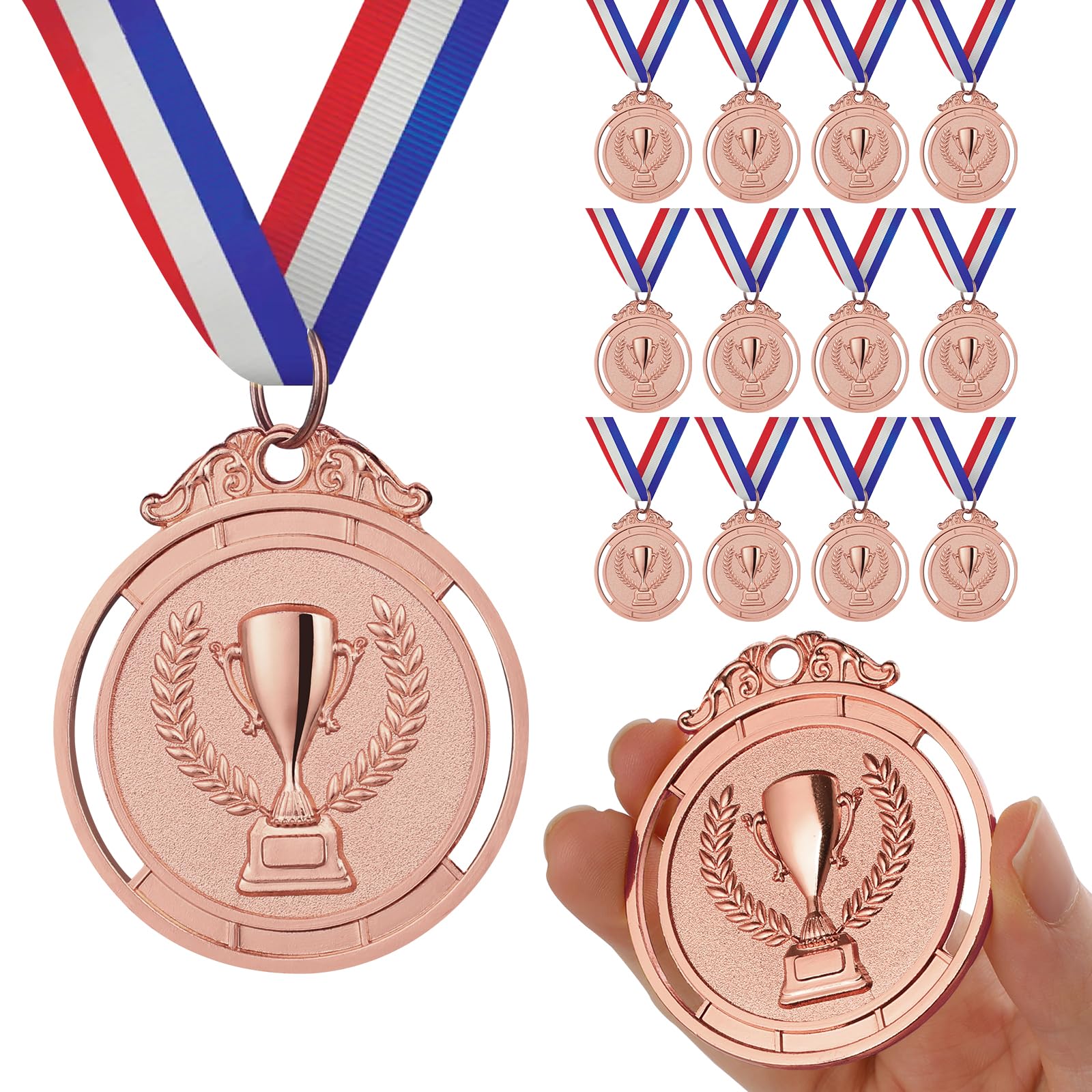 GeeRic 12PCS Bronze Medals, Metal Medal with Neck Ribbons for Kids/Adults/Student/Athlete 3rd Medal Winner Medals for Competition/Sports/Party Decoration
