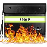 Upgraded Insulated Fire Proof Money Bag for Cash,6200℉ Fireproof&Waterproof Document Pouch with Water Resistant Zipper,Fireproof Envelopes for Important Documents,Valuables（Not Suitable for A4 Files）