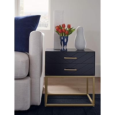 Buy Tommy Hilfiger Ellias Modern Accent Side Two Drawers Living Room Nightstand Finished Metal Stand Table Top Black And Gold Online In Turkey B07zpmzf8f