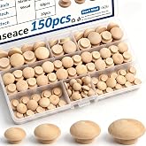smseace 150Pcs 4-Sizes Button Wood Plugs 3/16" 5/16"，3/8"，1/2" Wooden Hole Plugs for Holes in Furniture/Table and Chair Legs/Cabinet Reserved Holes/Outdoor Equipment Wood Plugs Assortment Kit