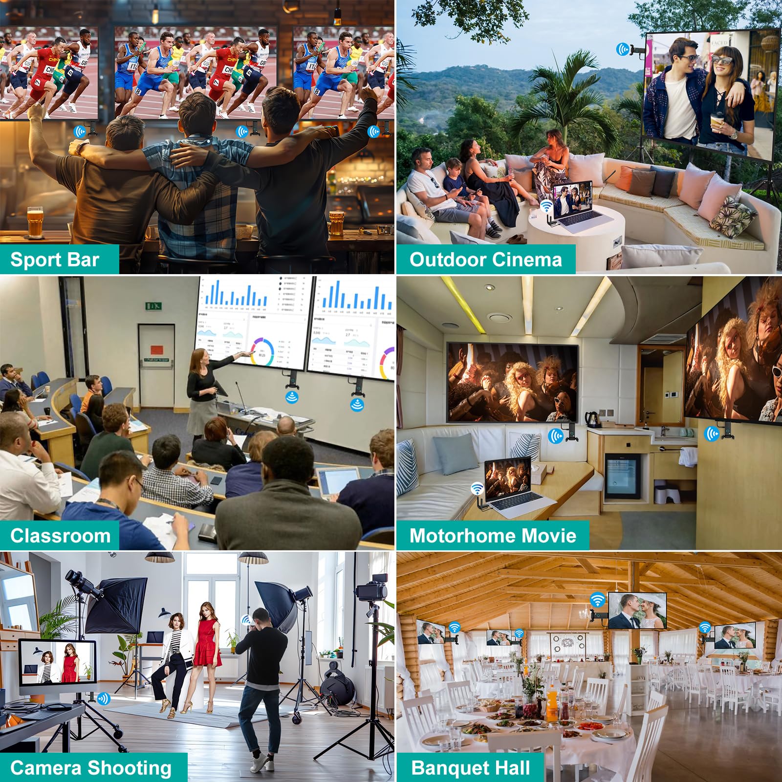 Wireless HDMI Transmitter and 2 receivers, Plug and Play.2.4/5.8GHz Dual Monitor hdmiwireless Splitter.Portable Streaming TV Extender165FT/50M, from laptops, TV Boxes，DSLR Camera to Multiple displays