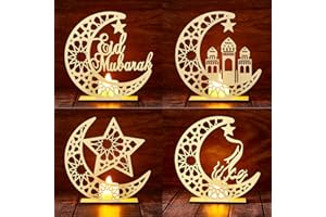 HORTSUN 4 Pieces Eid Crafts Night Light Moon Star LED Lights Decor Ramadan Mubarak Night Lamp Ramadan Mubarak Lamp Decorations for Eid Ornaments Gift Home Table Decor