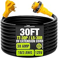 15ft RV Extension Cord 30 AMP (TT-30P/L5-30R) with Twist-Lock Connector and Easy Grip Handle - 10/3 AWG 125 Volt - Heavy Duty