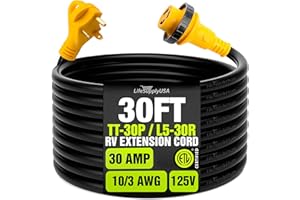 15ft RV Extension Cord 30 AMP (TT-30P/L5-30R) with Twist-Lock Connector and Easy Grip Handle - 10/3 AWG 125 Volt - Heavy Duty - ETL Listed, STW, by LifeSupplyUSA