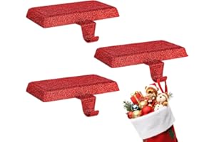 Abilat 3 Pack Red Christmas Stocking Holder, Metal Stocking Holder for Mantle Fireplace Table Christmas Decoration, Non-Slip Heavy Stocking Holder with Hook