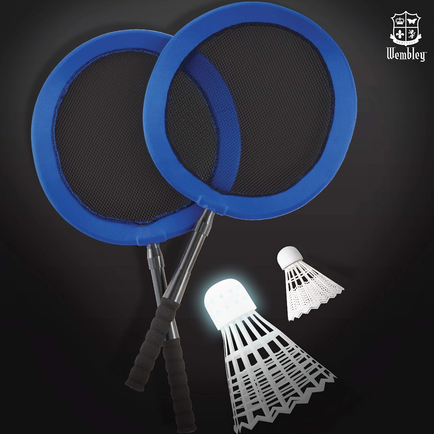 Wembley Complete Badminton Set with Two Collapsible Rackets, Jumbo LED Birdie and Standard Shuttlecock, Best Backyard and Beach Games Fun for Kids and Adults, Extra Large Bird Lights Up for Night Play : Sports & Outdoors