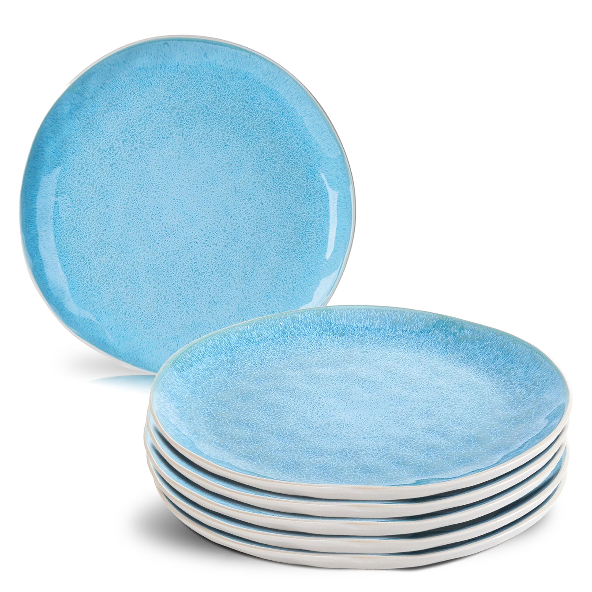 MIAMIO - 6 x 20 cm Plate Set Stoneware Ceramic – Small Plates for Breakfast, Dessert and Appetizers – Modern Tableware in Blue – Lumera Collection, Dishwasher and Microwave Safe