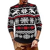 RQP Men's Ugly Christmas Sweater Crewneck Pullover with Reindeer,Cozy Knit Pullover for Holiday