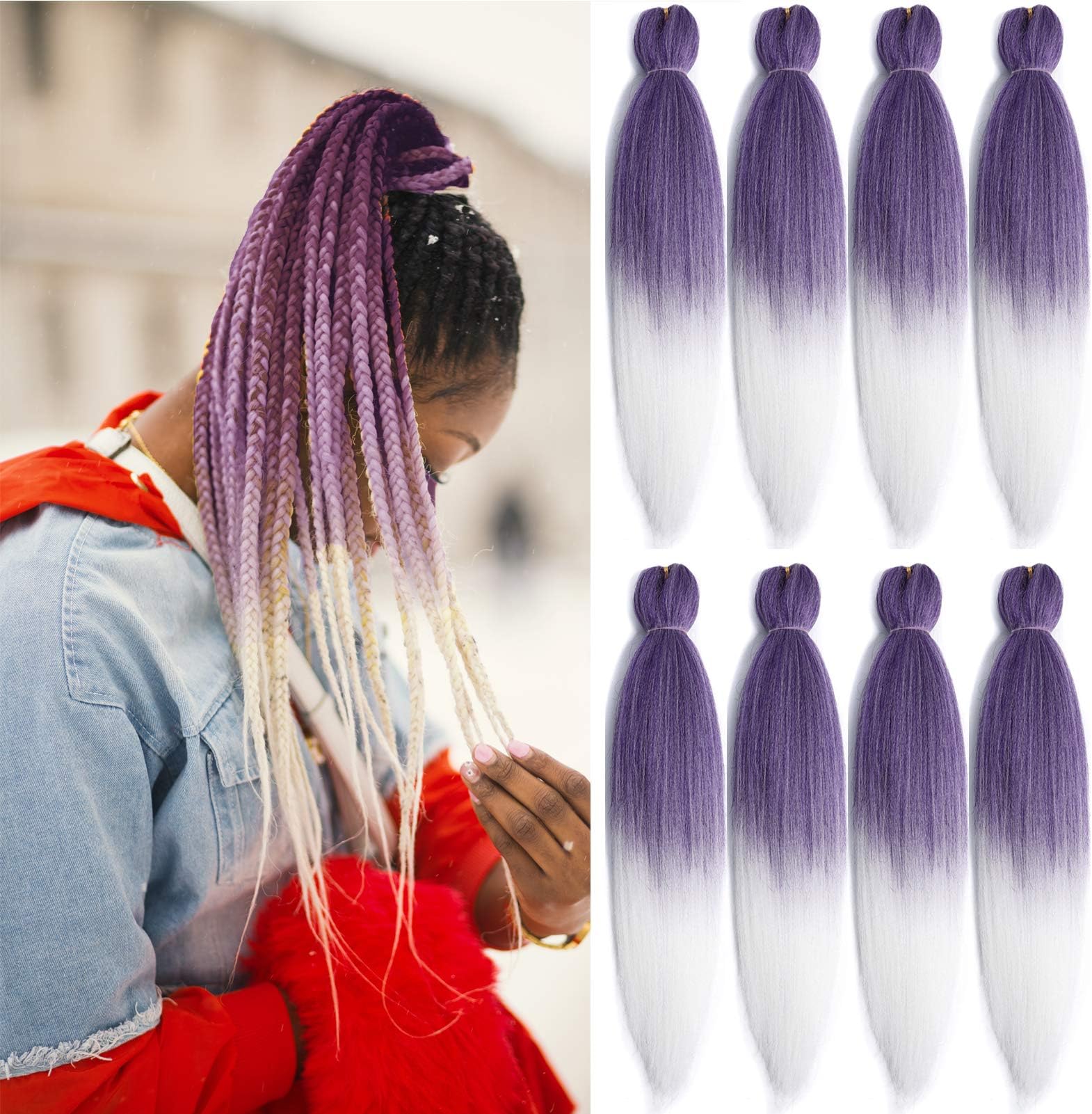 8 Packs Pre-Stretched Braiding Hair 20" Braids Professional Synthetic Hair for Crochet Twist (20" 8 Packs, TPurple/60#)