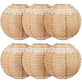 Glooglitter 6 Pcs Burlap Paper Lanterns 8 Inch Boho Chinese Paper Lantern Decorative Hanging Lantern Indoor Lace Rustic Farmhouse Classroom Decor for Wedding Bridal Birthday Party